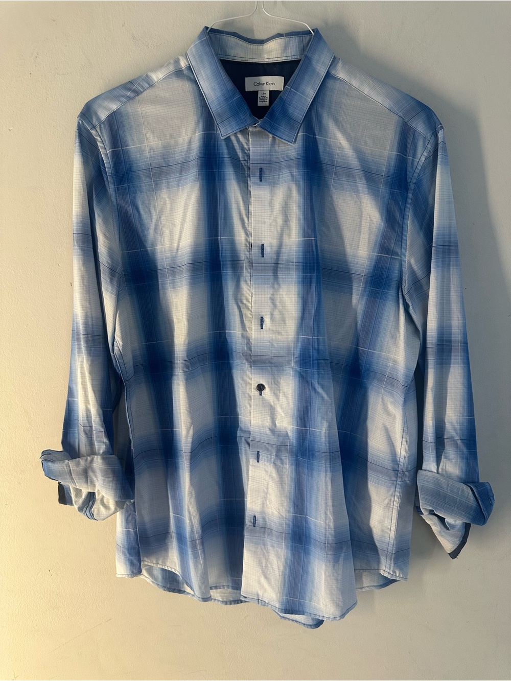 Calvin Klein Light Blue and White Plaid Button-Down Shirt